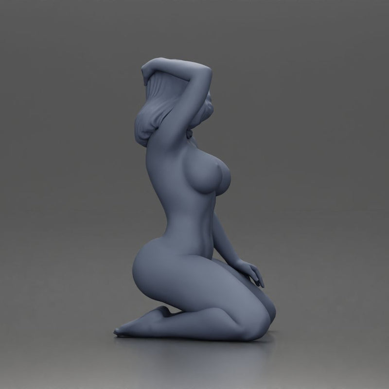 Naked Woman posing gracefully on her knees on the beach - Only-Games