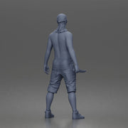 gangster stands holding knife wearing shorts sneakers headband - Only-Games