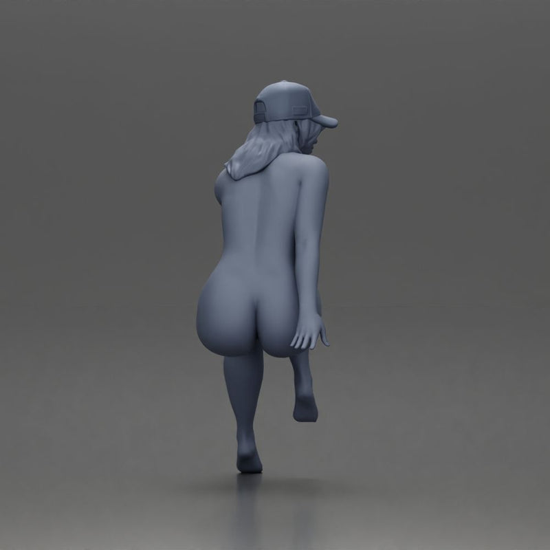 Naked Woman in Cap Sitting Thoughtfully in Relaxed Pose - Only-Games