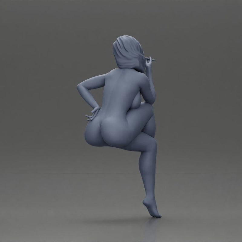 Naked woman sitting posing with a cigarette confidently - Only-Games