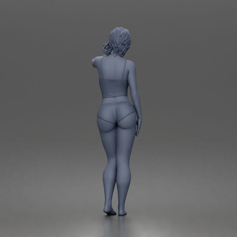 Relaxed casual woman character standing pose in tank top underwear - Only-Games