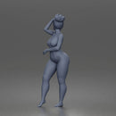 Naked standing woman shields eyes wearing sunglasses earrings flip flops