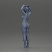 Naked Brunette woman stretching with elegant ballet pose - Only-Games