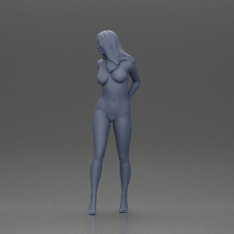 Naked Long black haired woman with one hand on her hip - Only-Games