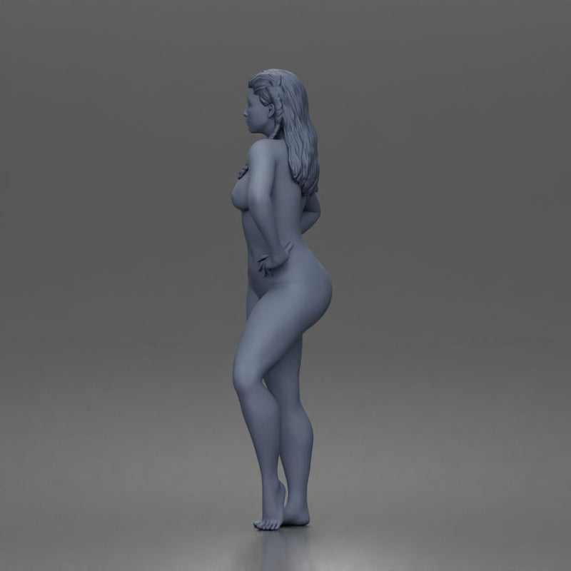 Naked Barefoot Woman Posing With Hands On Hips - Only-Games