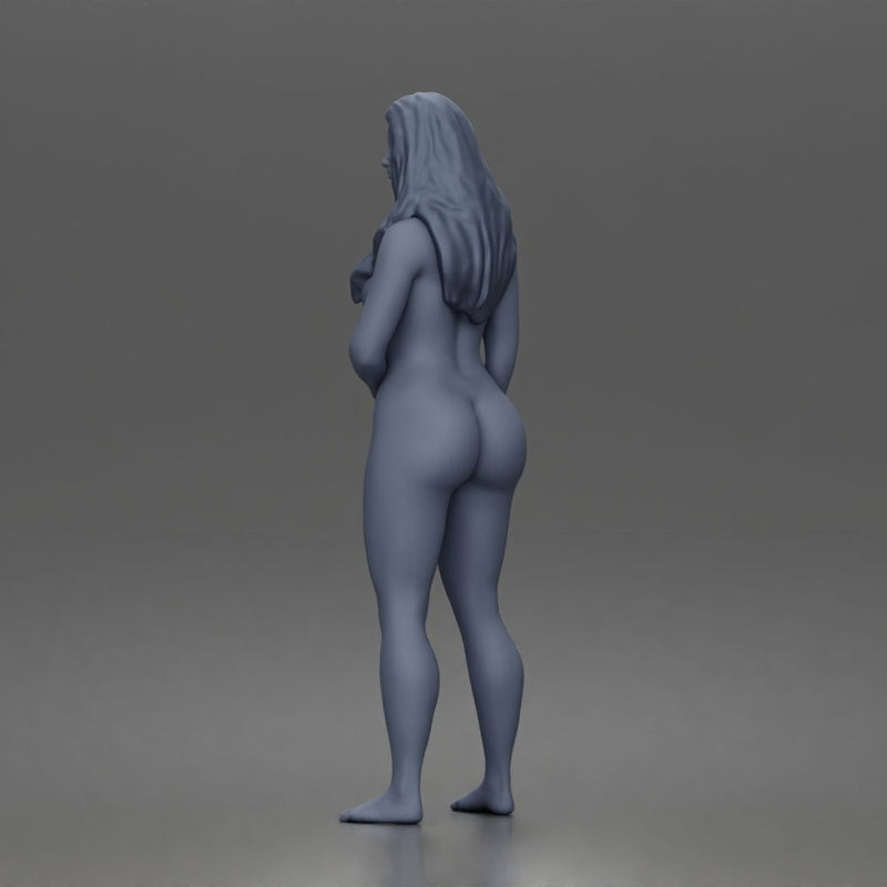 naked Woman stands barefoot smiling relaxed at beach 32 - Only-Games