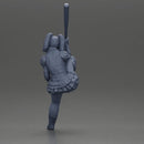 woman in red outfit sitting on a motorcycle holding a baseball bat - Only-Games