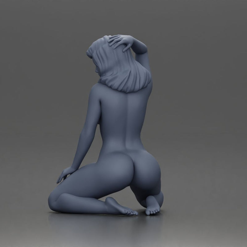 Naked Woman posing gracefully on her knees on the beach - Only-Games