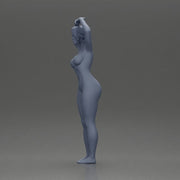 Naked Brunette woman stretching with elegant ballet pose - Only-Games