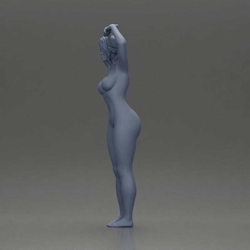 Naked Brunette woman stretching with elegant ballet pose - Only-Games