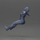 Woman in red outfit stretching arms wide while sitting on motorcycle - Only-Games