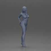 Naked Long black haired woman with one hand on her hip - Only-Games