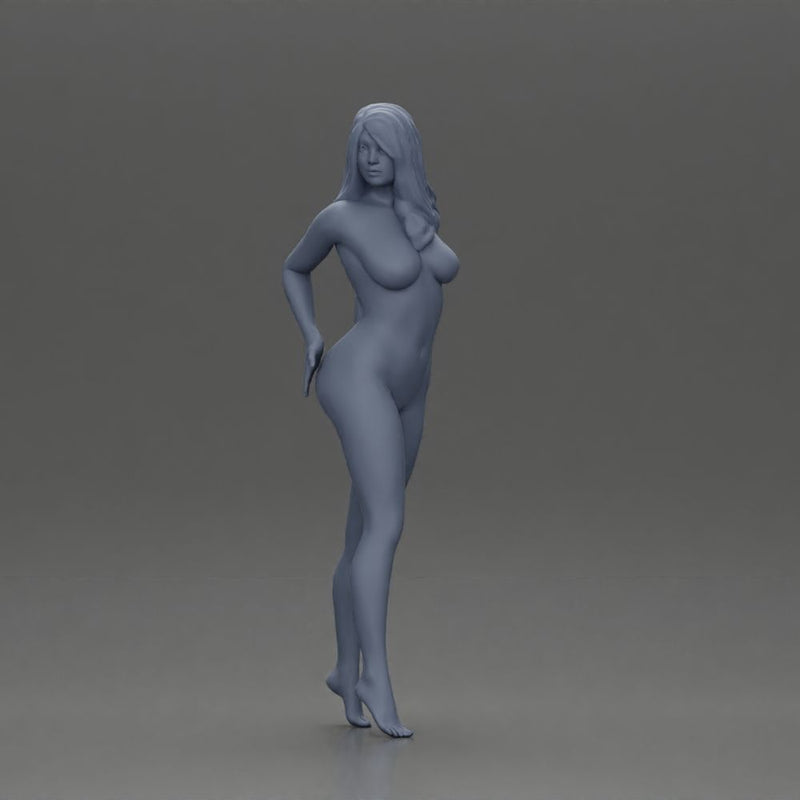 Naked Long black haired woman with one hand on her hip - Only-Games