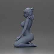 Naked Woman posing gracefully on her knees on the beach - Only-Games