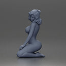 Naked Woman posing gracefully on her knees on the beach - Only-Games