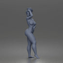Naked standing woman shields eyes wearing sunglasses earrings flip flops