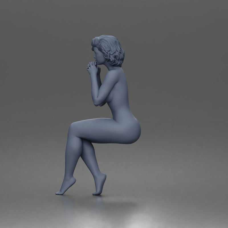 Naked Sitting Woman Clasping Hands - Only-Games