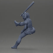 woman in red outfit sitting on a motorcycle holding a baseball bat - Only-Games