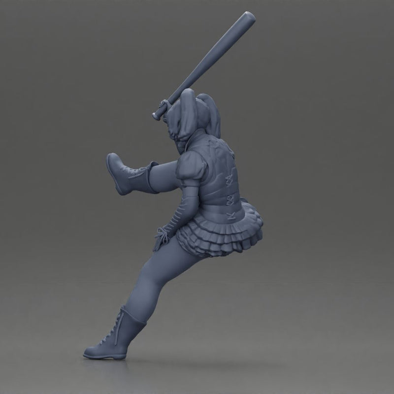 woman in red outfit sitting on a motorcycle holding a baseball bat - Only-Games