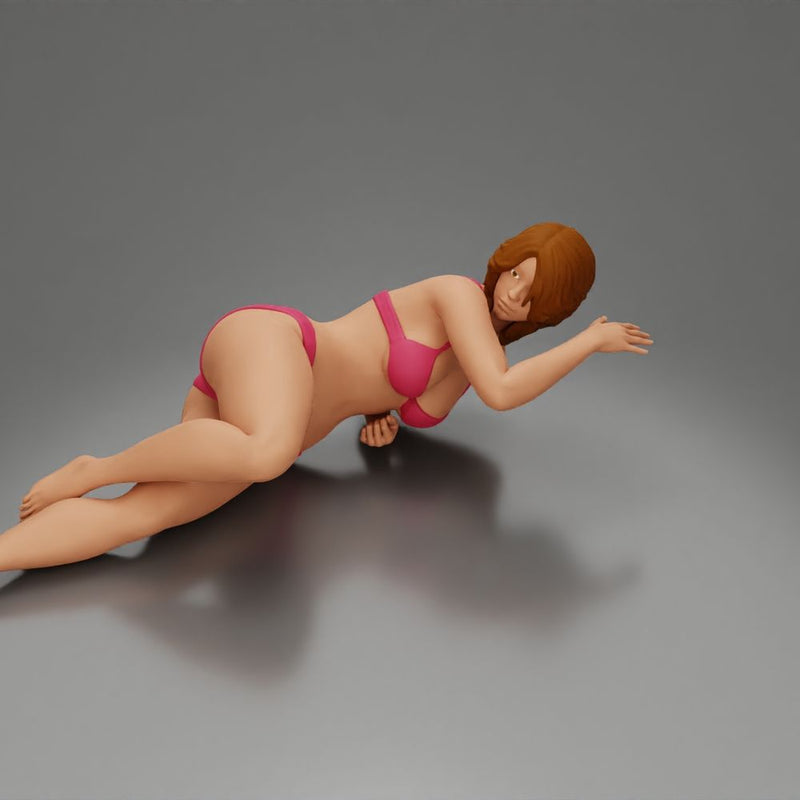 Woman in pink lingerie lying sideways resting arm with soft gaze - Only-Games