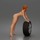 naked woman Pushing Tire