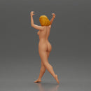 naked woman in carrying a red surfboard on her shoulders - Only-Games