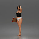 Standing woman holding skateboard wearing halter top and panties