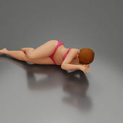 Woman in pink lingerie lying sideways resting arm with soft gaze - Only-Games