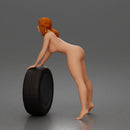 naked woman Pushing Tire