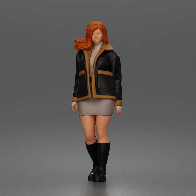 Stylish woman walking confidently in coat skirt and tall boots - Only-Games