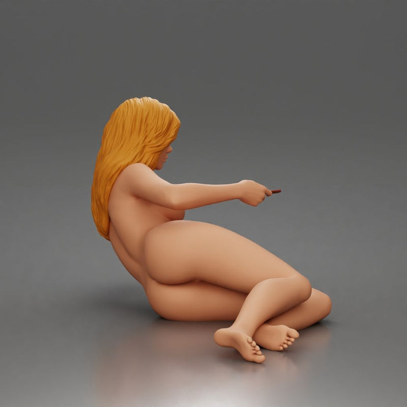 Naked Woman lounges atop pillow watching television holding remote - Only-Games