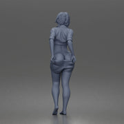 Confident woman adjusting shorts standing barefoot in relaxed casual summer pose - Only-Games