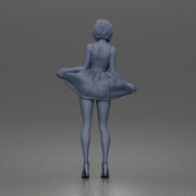 Cheerful girl twirling skirt playfully posing confidently in strappy heels - Only-Games