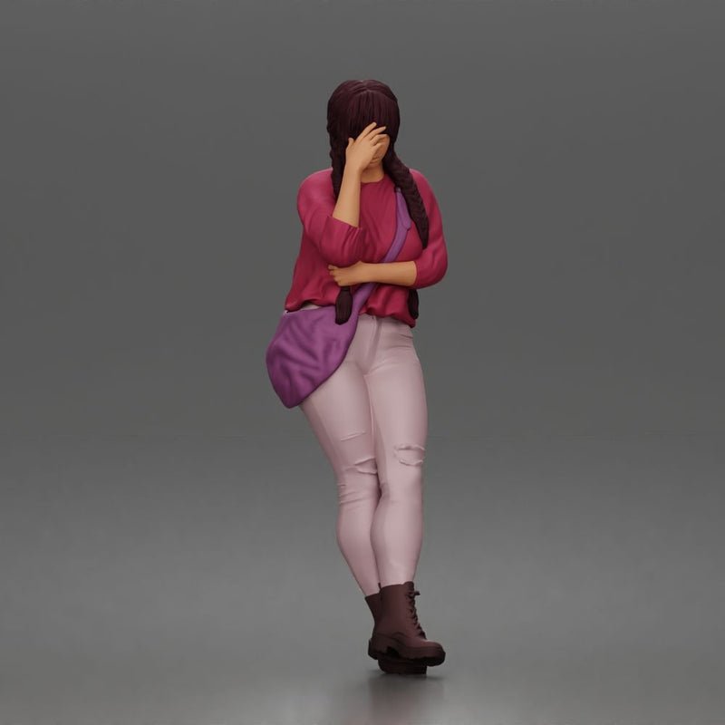 Worried girl standing quietly hand on forehead lost in thought - Only-Games