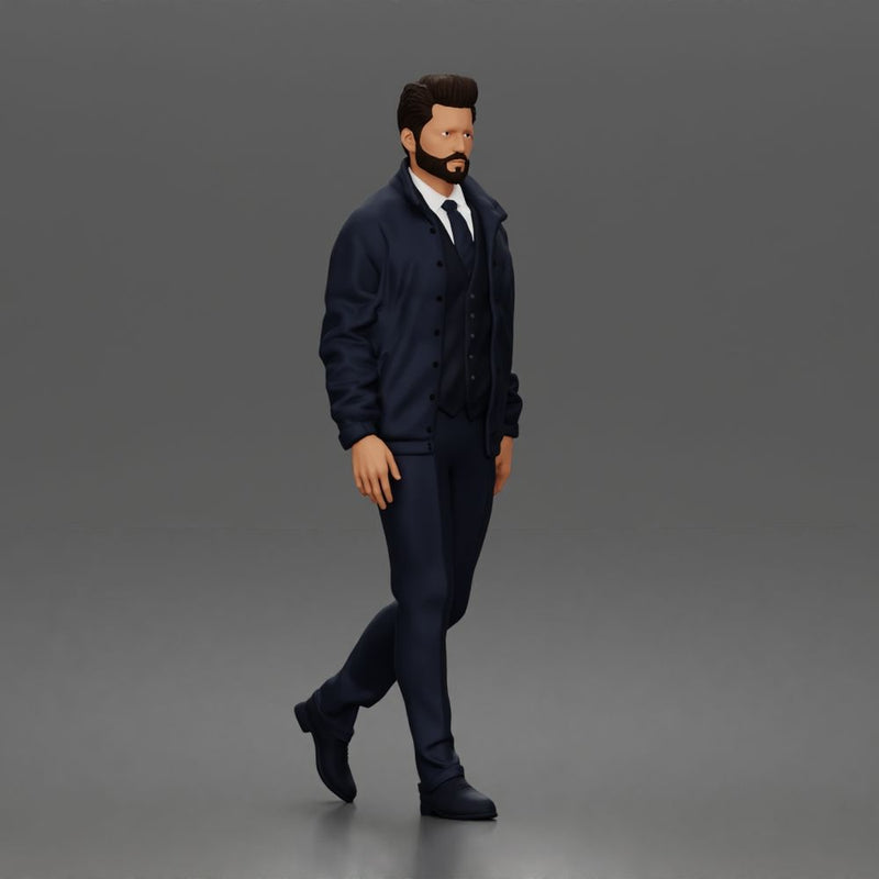 Confident businessman walking forward in formal suit with composed focused expression - Only-Games