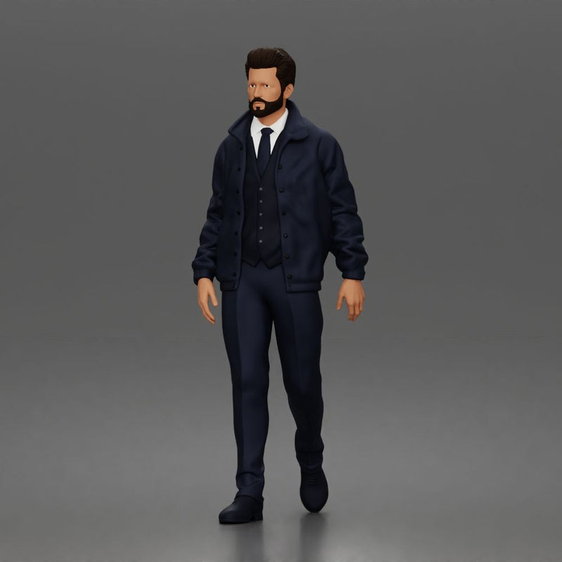 Confident businessman walking forward in formal suit with composed focused expression - Only-Games