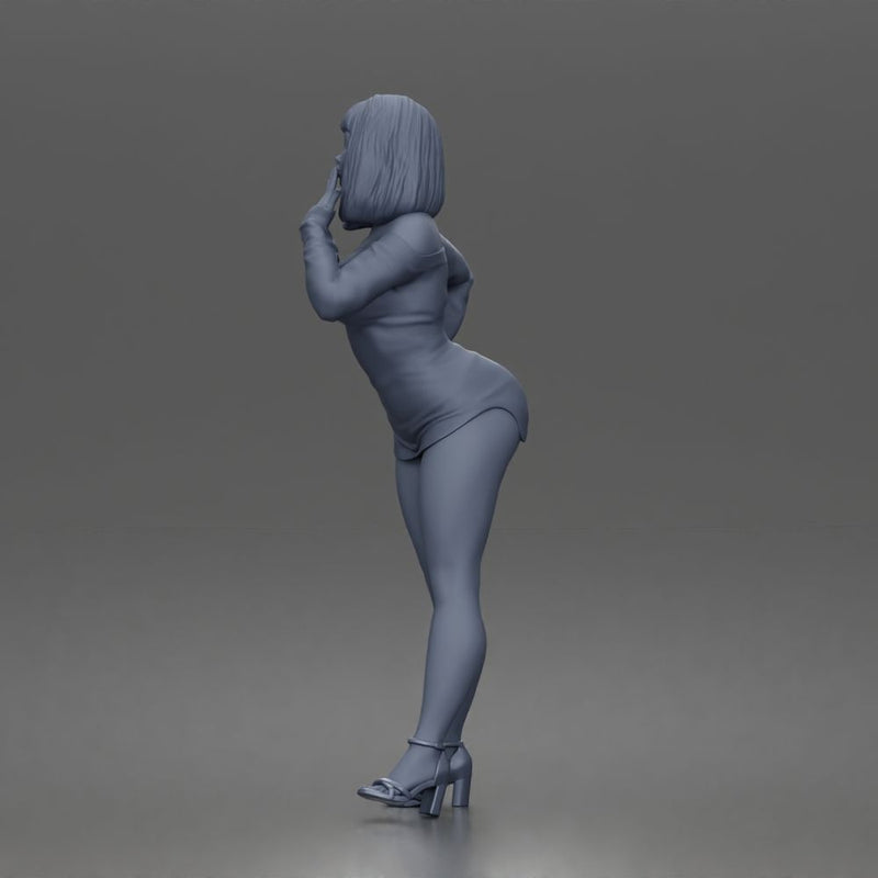 Surprised woman posing confidently in short dress and high heels - Only-Games