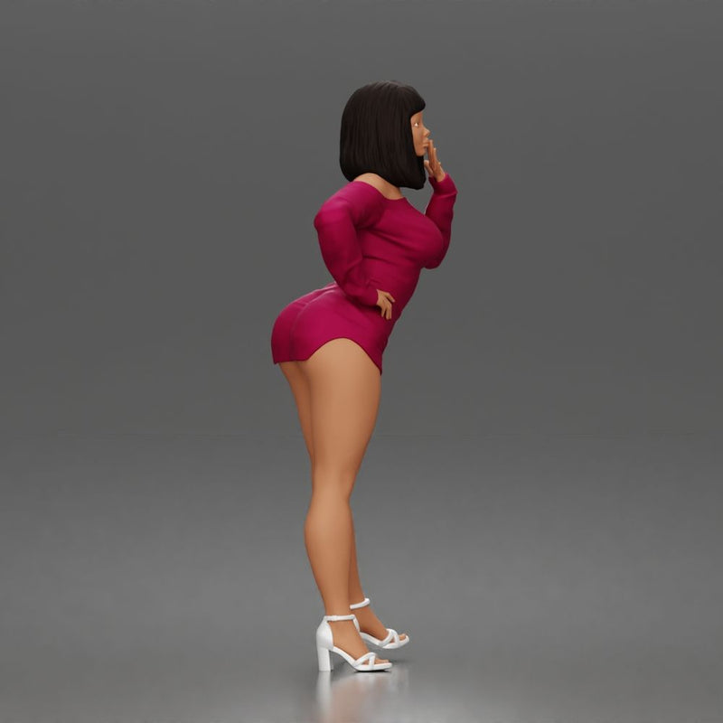 Surprised woman posing confidently in short dress and high heels - Only-Games