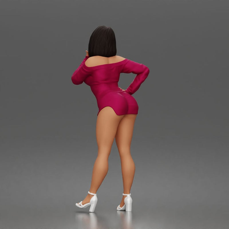 Surprised woman posing confidently in short dress and high heels - Only-Games