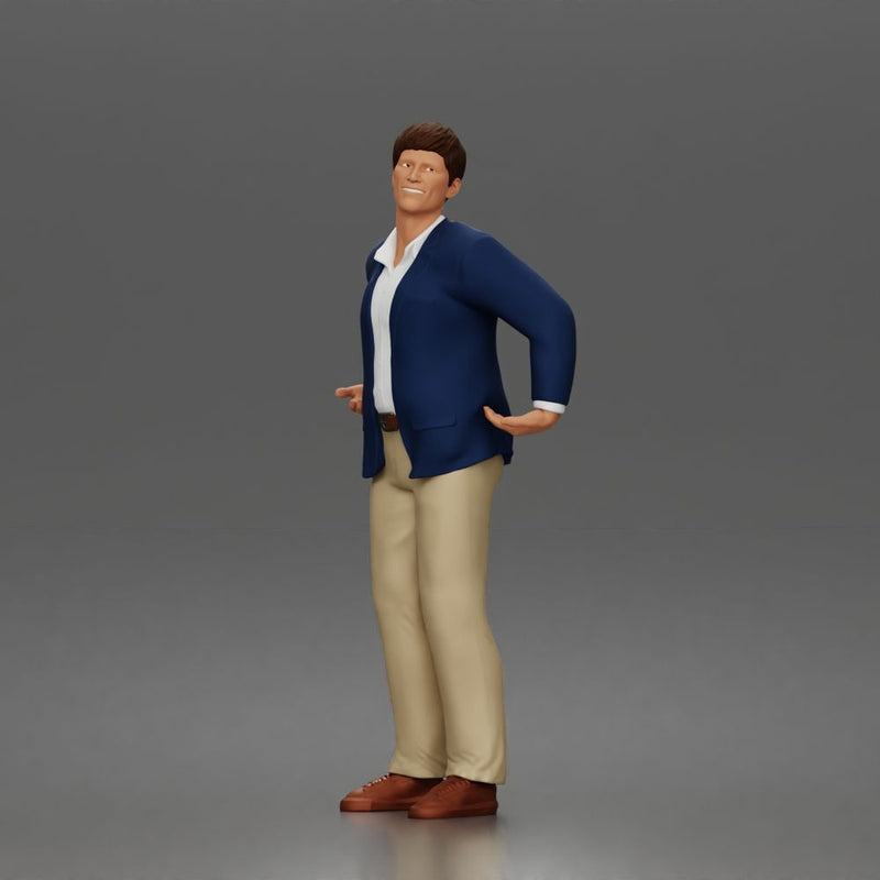 Confident Businessman Character Standing Pose in Casual Suit and Shoes - Only-Games