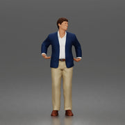 Confident Businessman Character Standing Pose in Casual Suit and Shoes - Only-Games