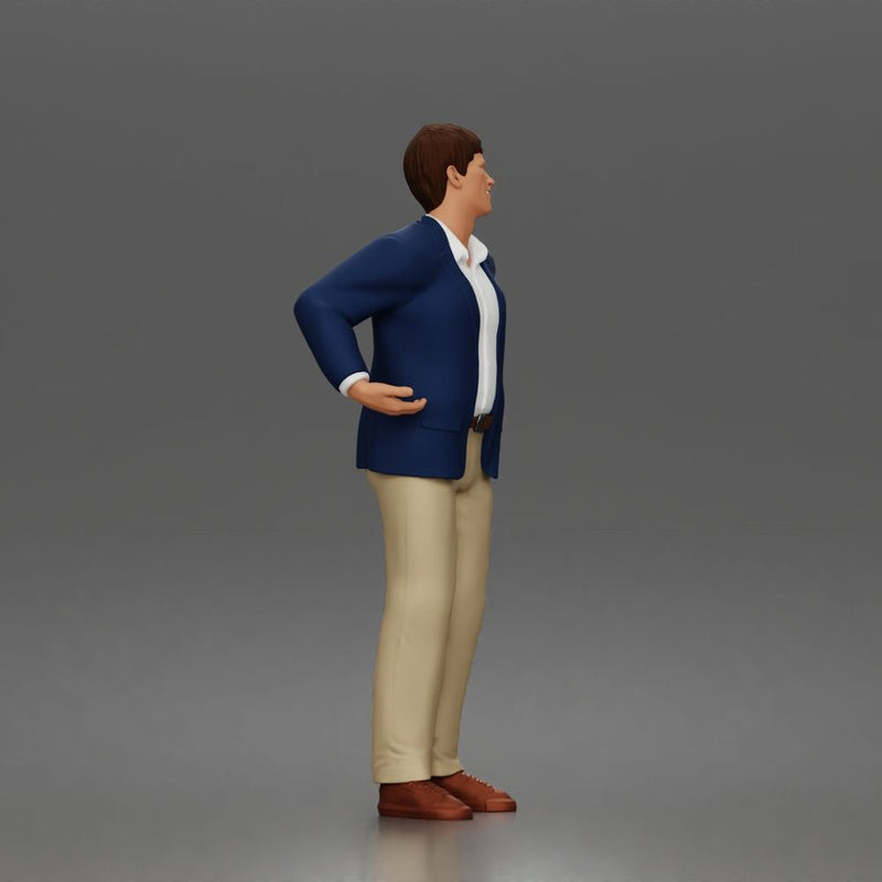 Confident Businessman Character Standing Pose in Casual Suit and Shoes - Only-Games