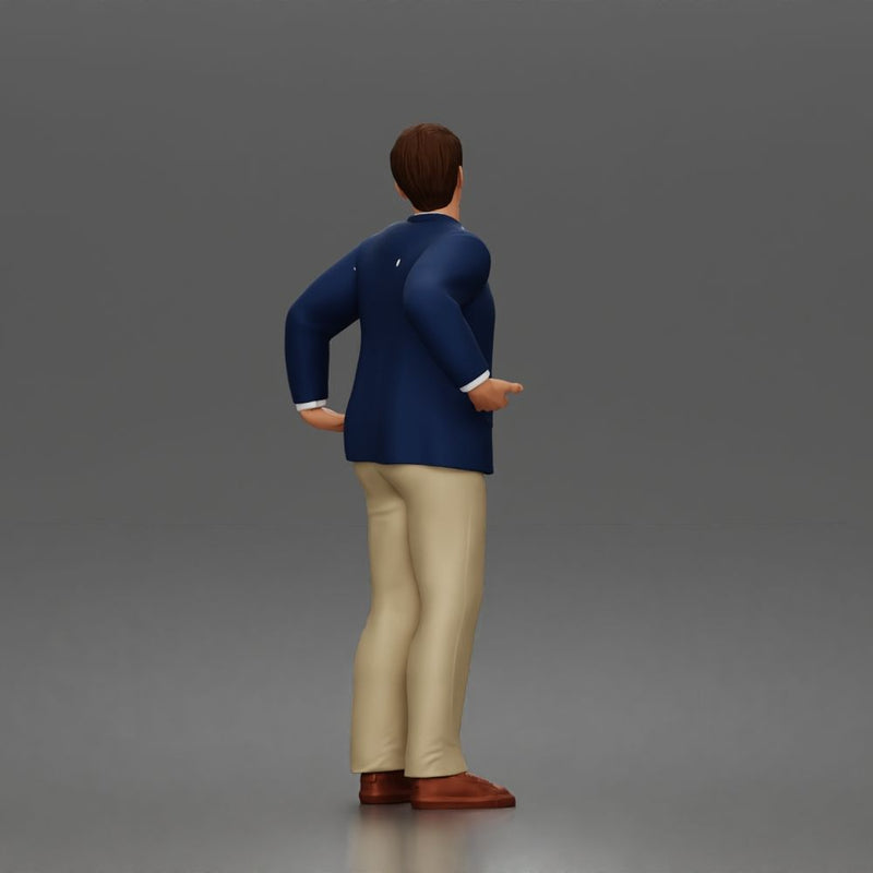 Confident Businessman Character Standing Pose in Casual Suit and Shoes - Only-Games