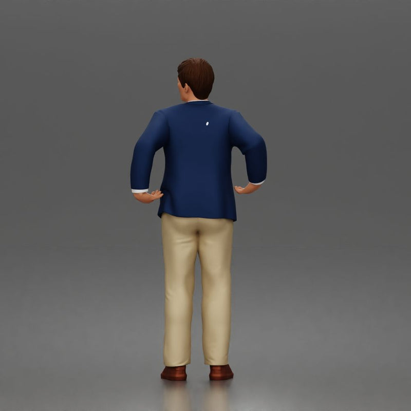 Confident Businessman Character Standing Pose in Casual Suit and Shoes - Only-Games