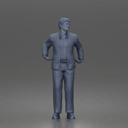 Confident Businessman Character Standing Pose in Casual Suit and Shoes - Only-Games