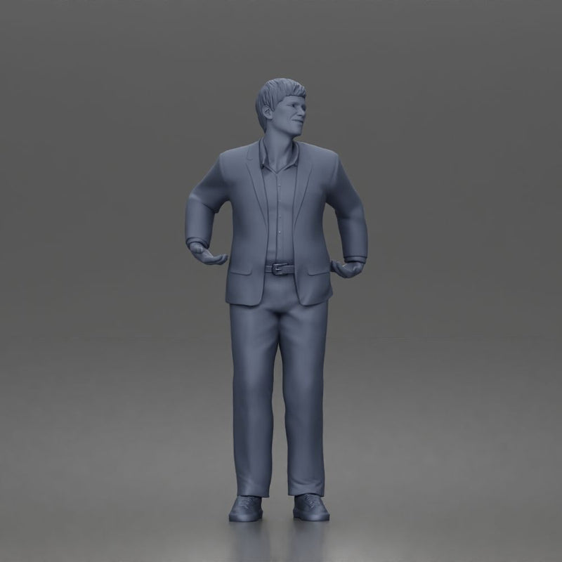 Confident Businessman Character Standing Pose in Casual Suit and Shoes - Only-Games