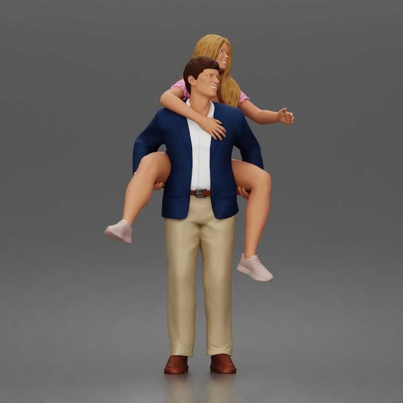 Man Giving Woman Piggyback Ride In Blazer Overalls And Sneakers - Only-Games