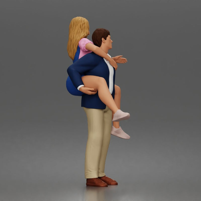 Man Giving Woman Piggyback Ride In Blazer Overalls And Sneakers - Only-Games