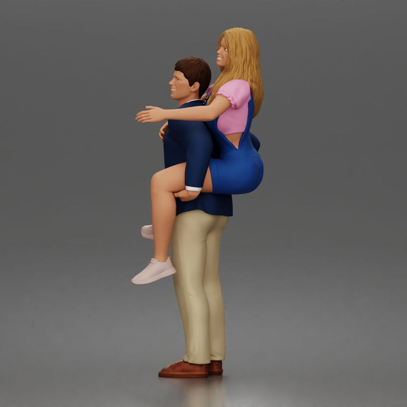 Man Giving Woman Piggyback Ride In Blazer Overalls And Sneakers - Only-Games