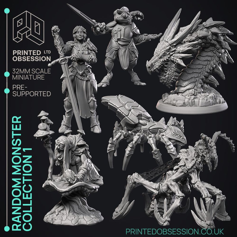 Random Monster Collection 1 -  6 Monsters -  PRESUPPORTED - Illustrated and Stats - 32mm scale
